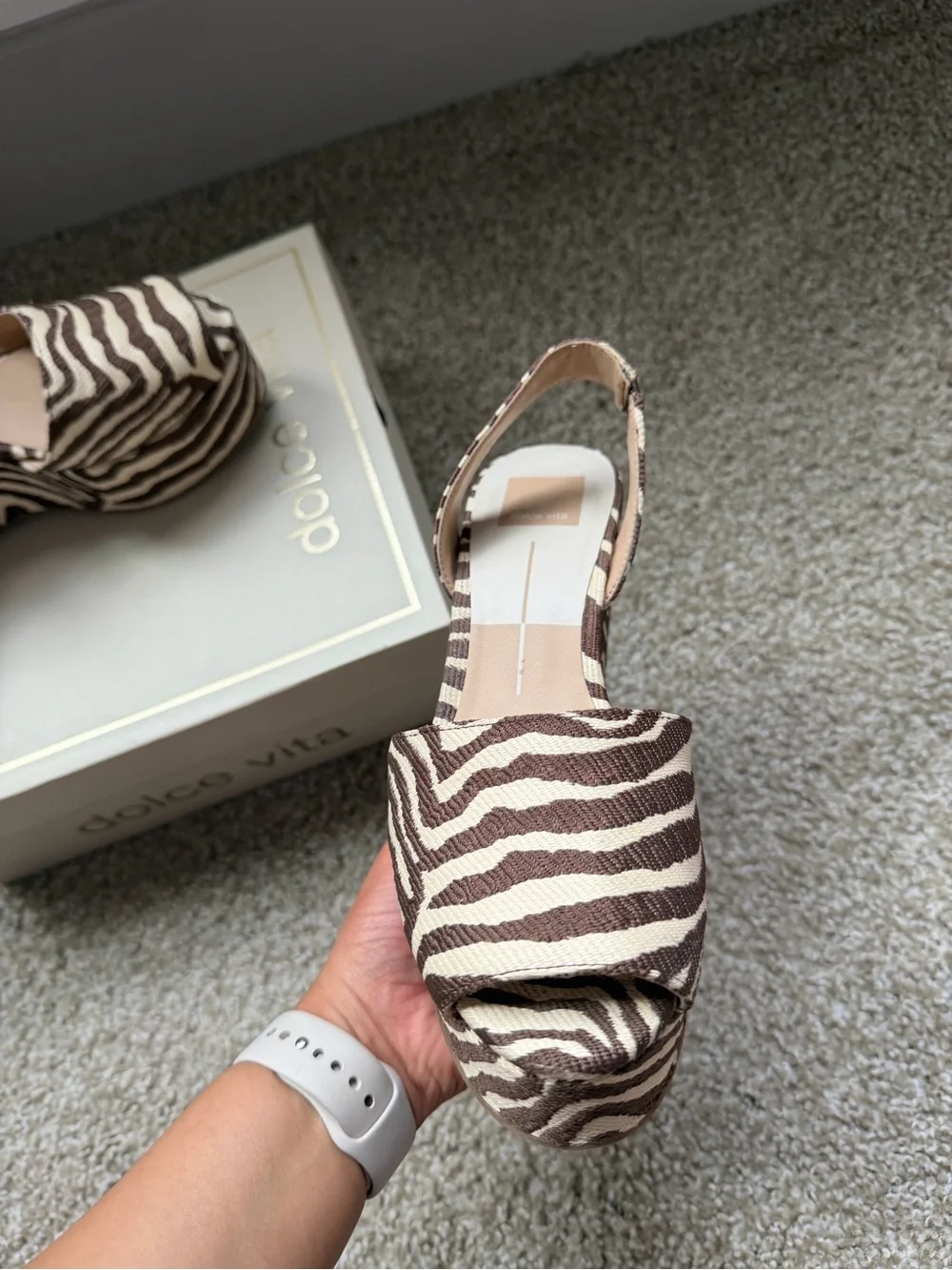 Dolce Vita Brown & Cream Zebra-Print Platform Wedge Sandals